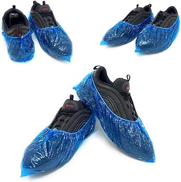 100 cubrezapatos desechables PE 3 g. – Alta resistencia a los desgarros – Elástico reforzado – DPI Dispositivos de protección individual – Limpieza para la casa – Jardinería – Color azul transparente